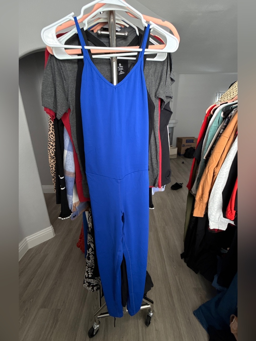 Women's Royal Blue Slim Jumpsuit - Classic V-Neck